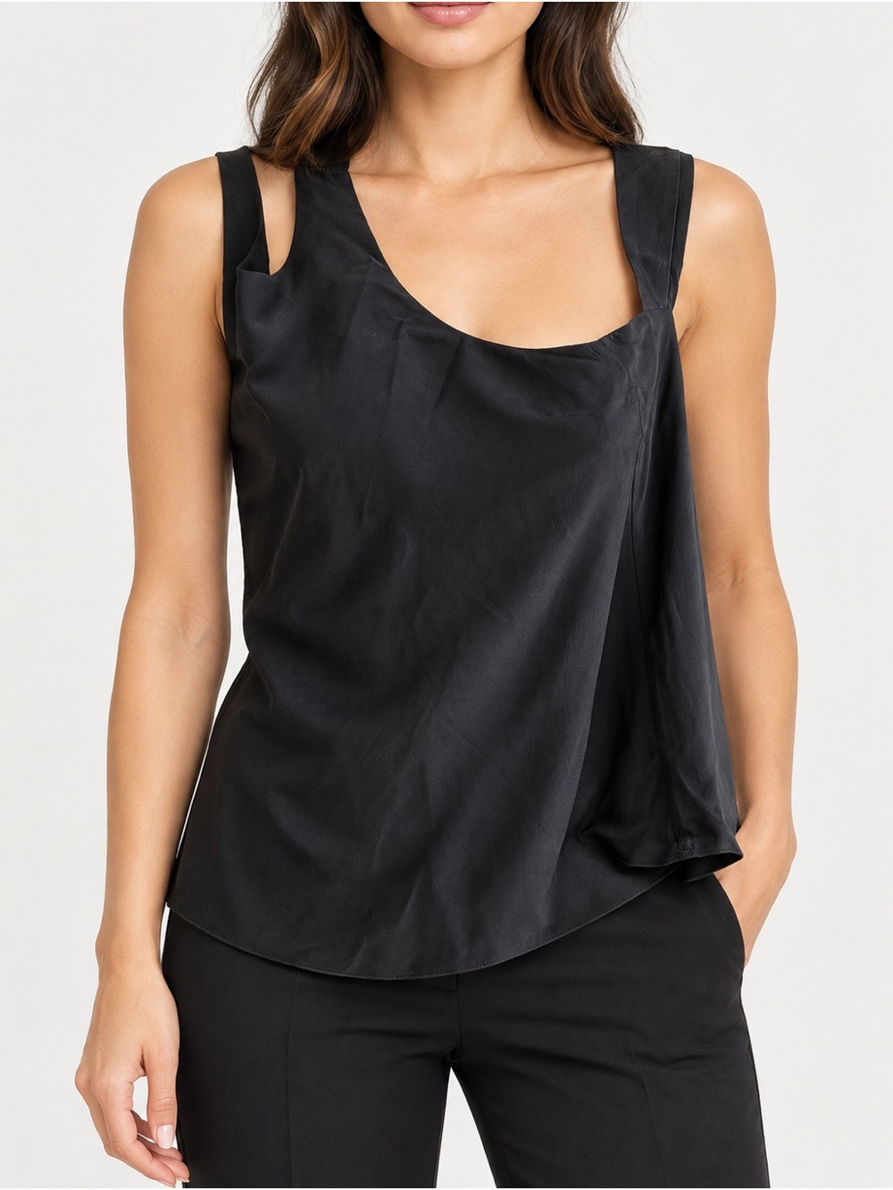 Elizabeth and James Silk Black Asymmetric Draped Camisole S